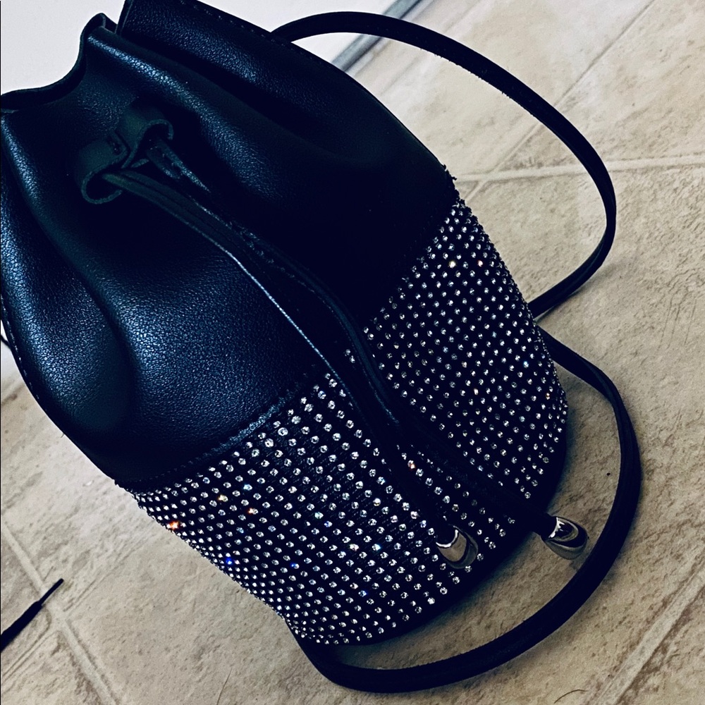 Black Rhinestone Bucket Bag.